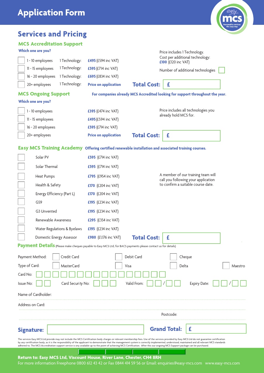 Easy MCS Application Form 2013